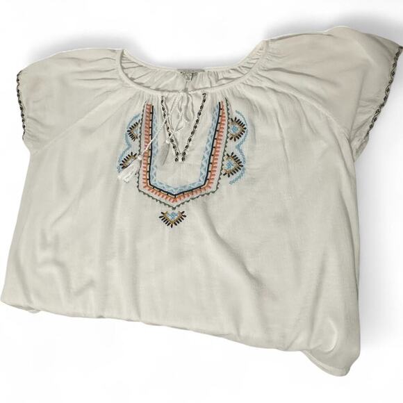 Lucky Brand Cotton Blend Embroidered Short Sleeve Peasant Top (XL) - Picture 6 of 10